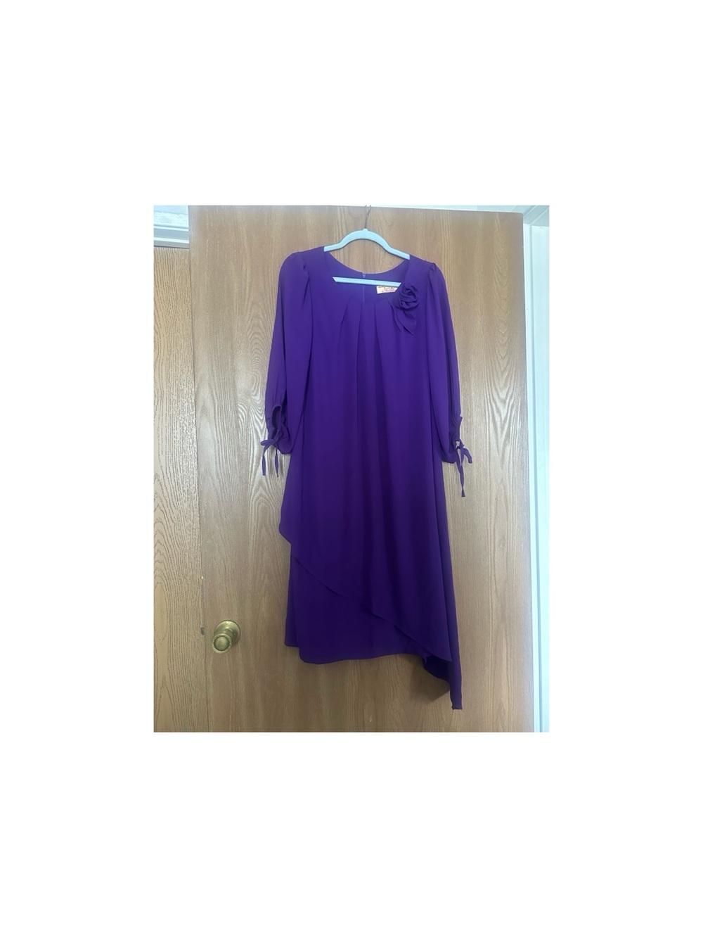 Purple Women's Asymmetrical Dress with Rosette Detail